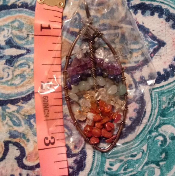 Leaf / feather bronze wrap chakra pendant - Picture 3 of 4